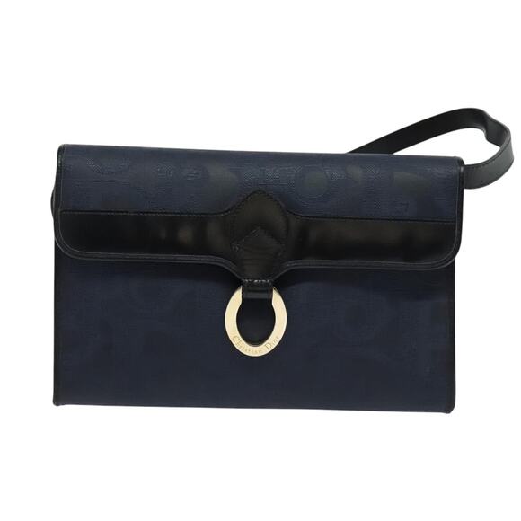 DIOR Trotter Canvas Shoulder Bag Pvc Navy Gold - Picture 2 of 12